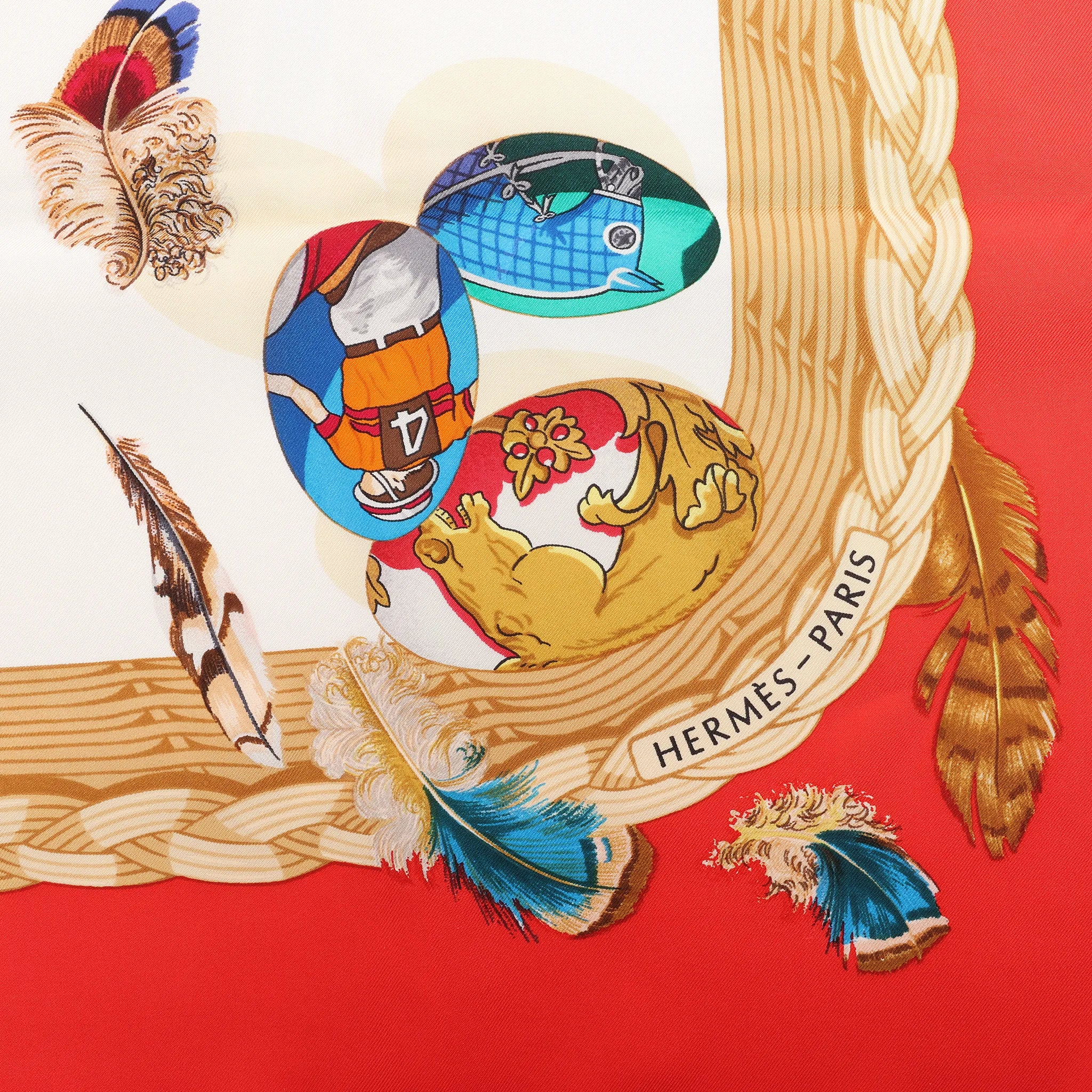 Hermès Carré 90 "Couvee d'Hermes" Silk handkerchief in Red