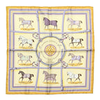 Hermès Carré 90 "Couvertures Et Tenues de Jour Pocket Square" 100% Silk Scarf in Beige
