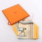 Hermès Carré 90 "Couvertures Et Tenues de Jour Pocket Square" 100% Silk Scarf in Beige