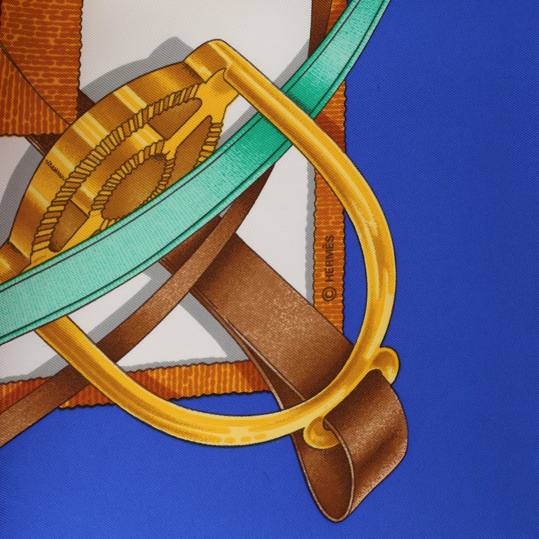 Hermès Carré 90 "Crano Manage" Silk handkerchief in Blue x Red