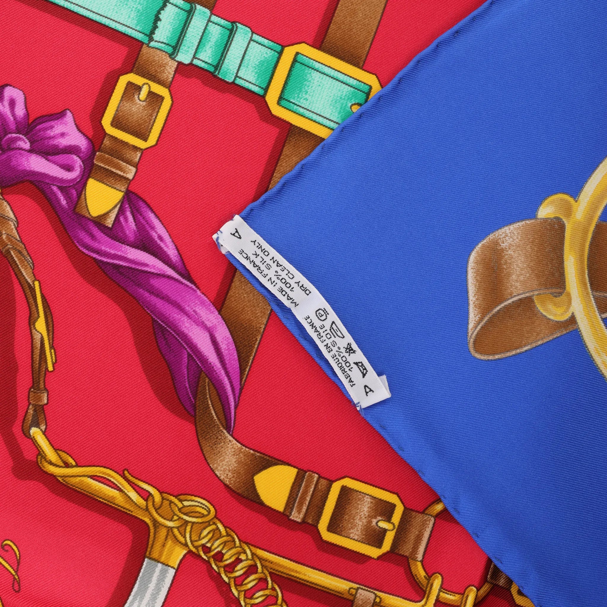 Hermès Carré 90 "Crano Manage" Silk handkerchief in Blue x Red
