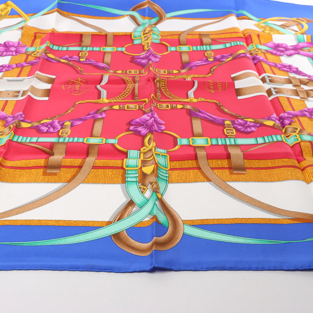 Hermès Carré 90 "Crano Manage" Silk handkerchief in Blue x Red