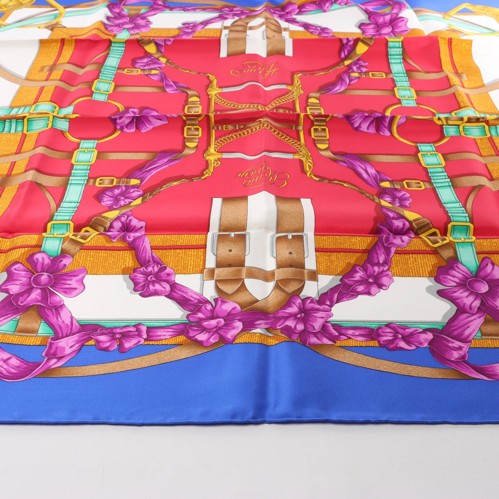 Hermès Carré 90 "Crano Manage" Silk handkerchief in Blue x Red