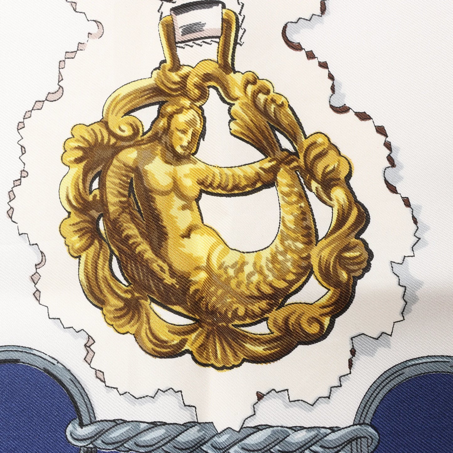 Hermès Carré 90 „Cuivreries“ Seidentaschentuch in Marineblau x Weiß