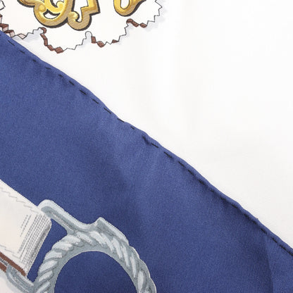 Hermès Carré 90 „Cuivreries“ Seidentaschentuch in Marineblau x Weiß