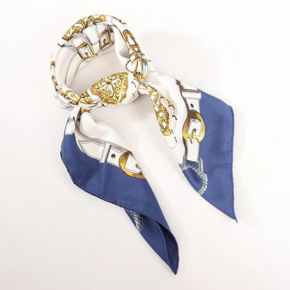 Hermès Carré 90 „Cuivreries“ Seidentaschentuch in Marineblau x Weiß