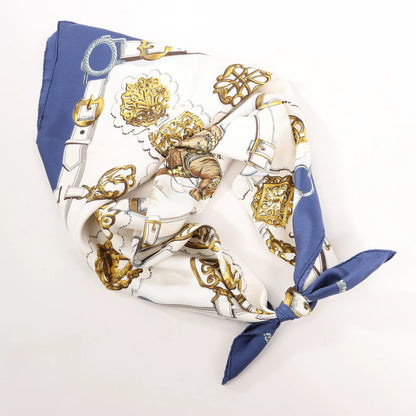 Hermès Carré 90 „Cuivreries“ Seidentaschentuch in Marineblau x Weiß