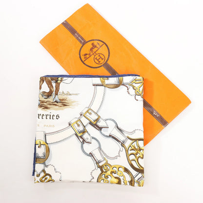 Hermès Carré 90 „Cuivreries“ Seidentaschentuch in Marineblau x Weiß