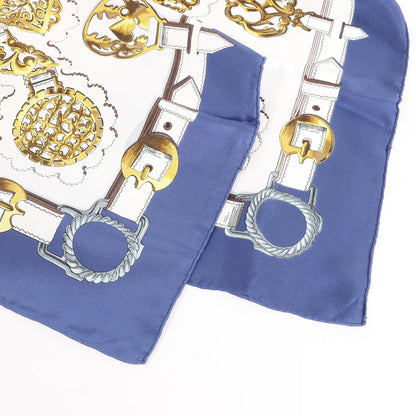 Hermès Carré 90 „Cuivreries“ Seidentaschentuch in Marineblau x Weiß