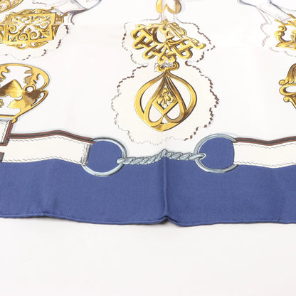 Hermès Carré 90 „Cuivreries“ Seidentaschentuch in Marineblau x Weiß