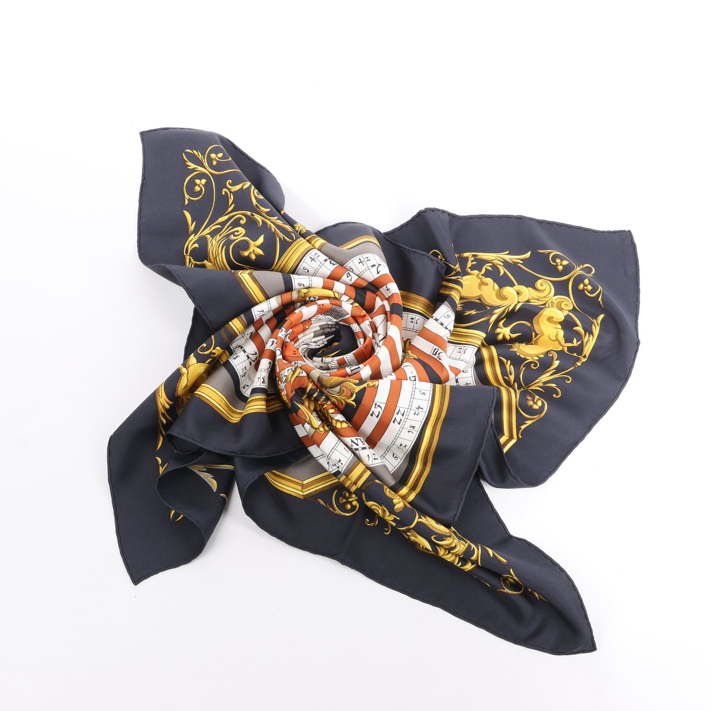 Hermès Carré 90 " DIES ET HORE" Silk handkerchief in Black