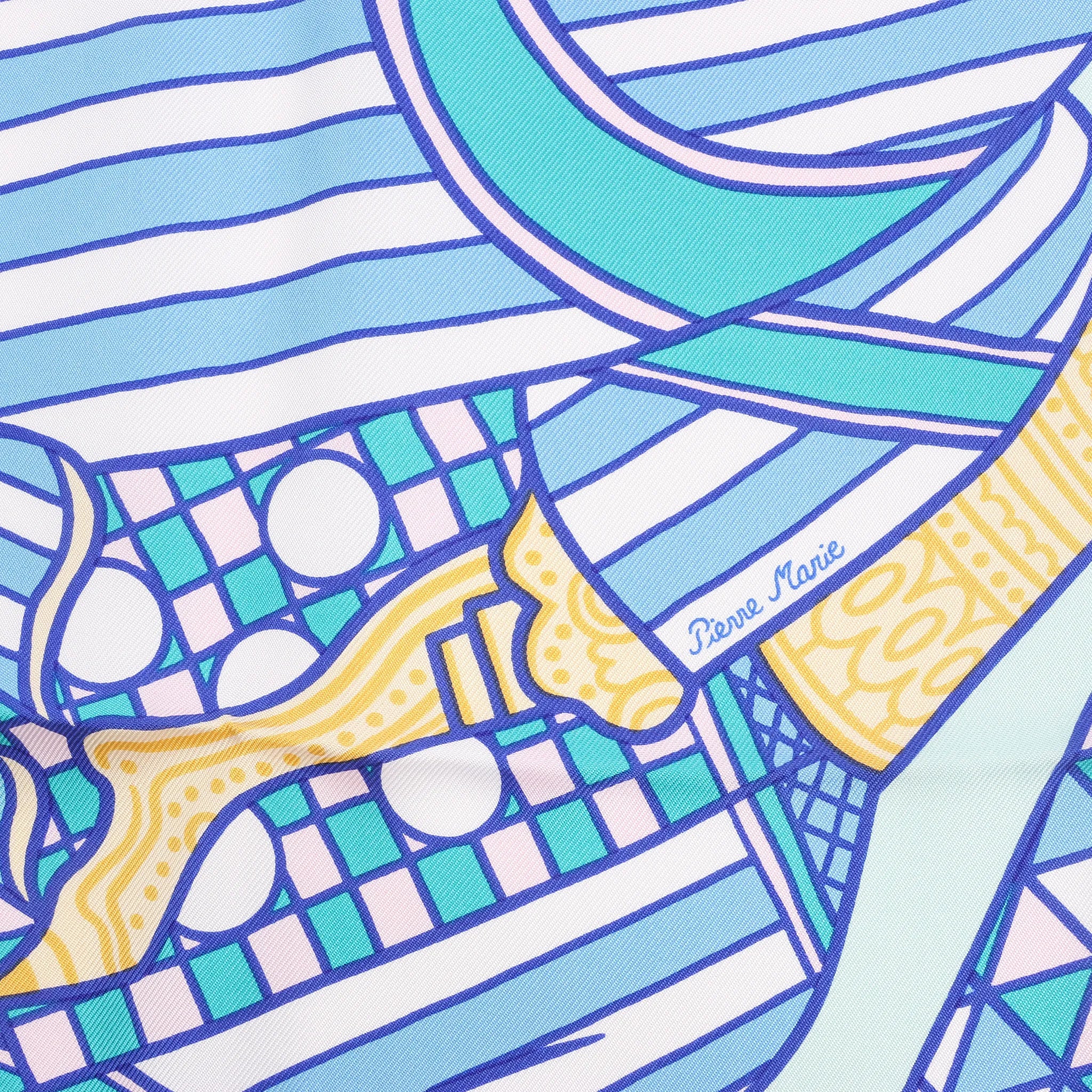 Hermès Carré 90 "DUELS ONIRIQUES" Silk handkerchief in Blue