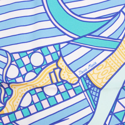 Hermès Carré 90 „DUELS ONIRIQUES“ Seidentaschentuch in Blau