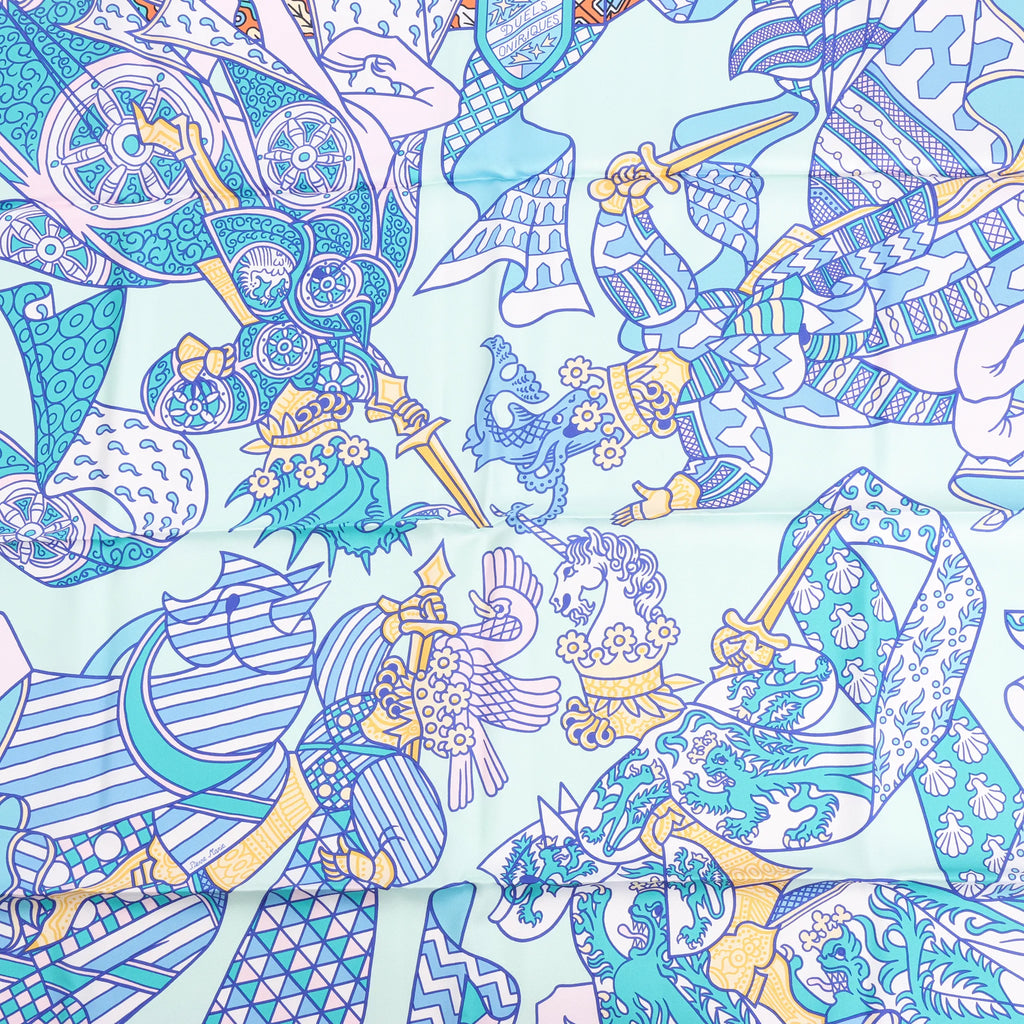 Hermès Carré 90 "DUELS ONIRIQUES" Silk handkerchief in Blue