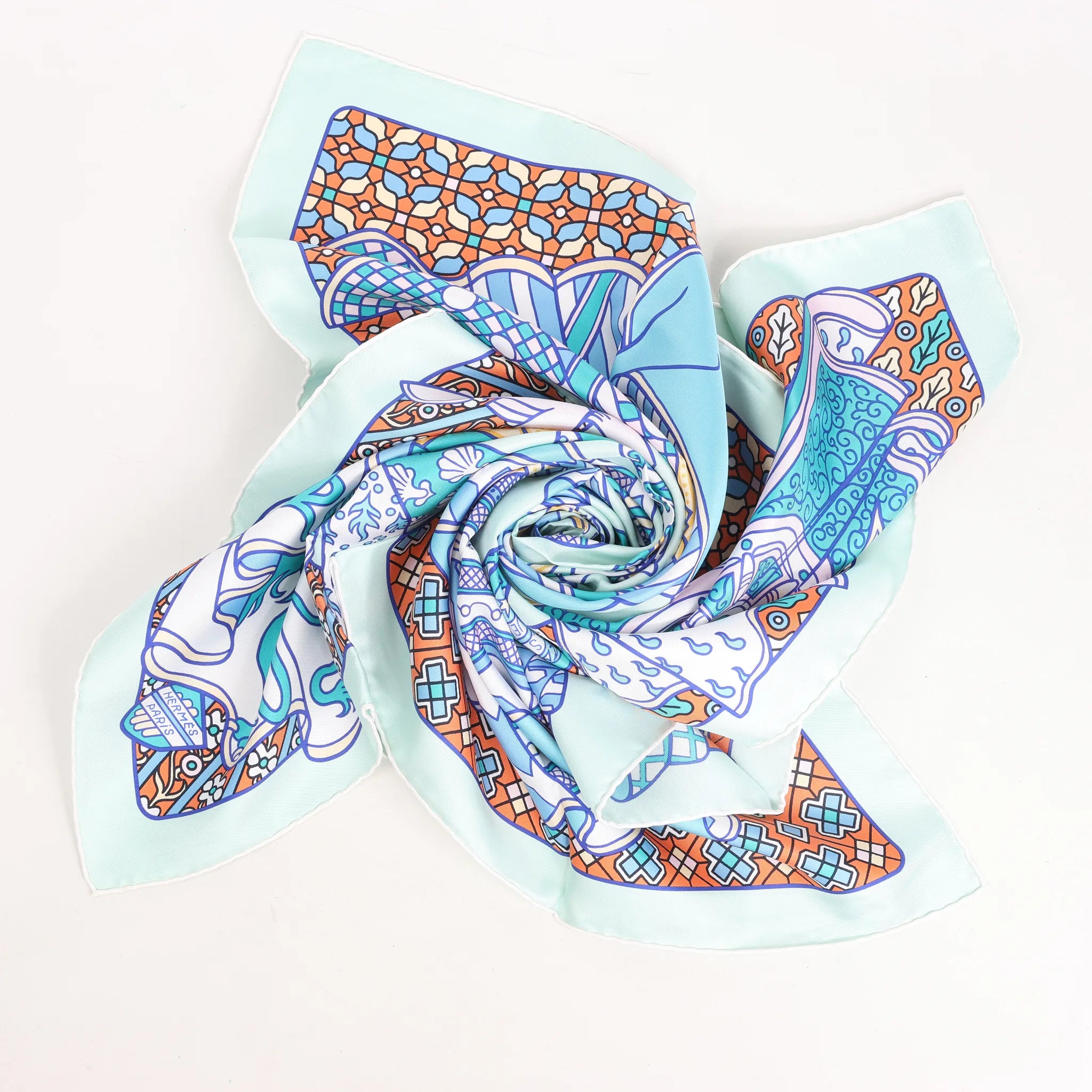 Hermès Carré 90 "DUELS ONIRIQUES" Silk handkerchief in Blue