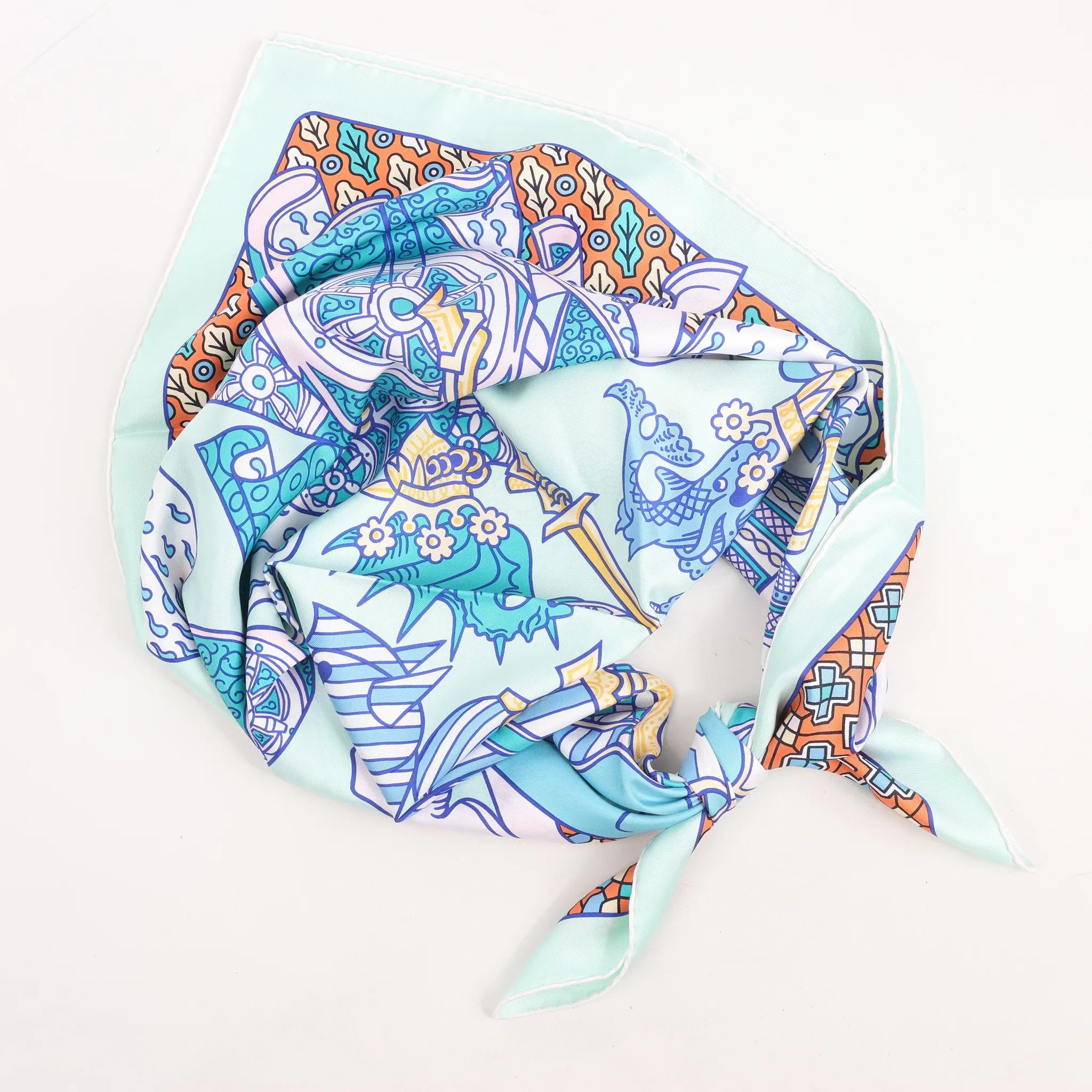 Hermès Carré 90 "DUELS ONIRIQUES" Silk handkerchief in Blue