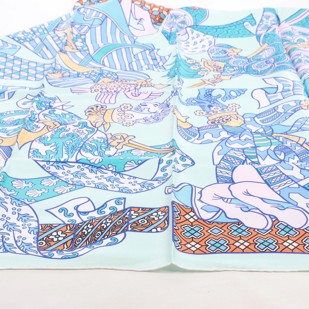 Hermès Carré 90 "DUELS ONIRIQUES" Silk handkerchief in Blue