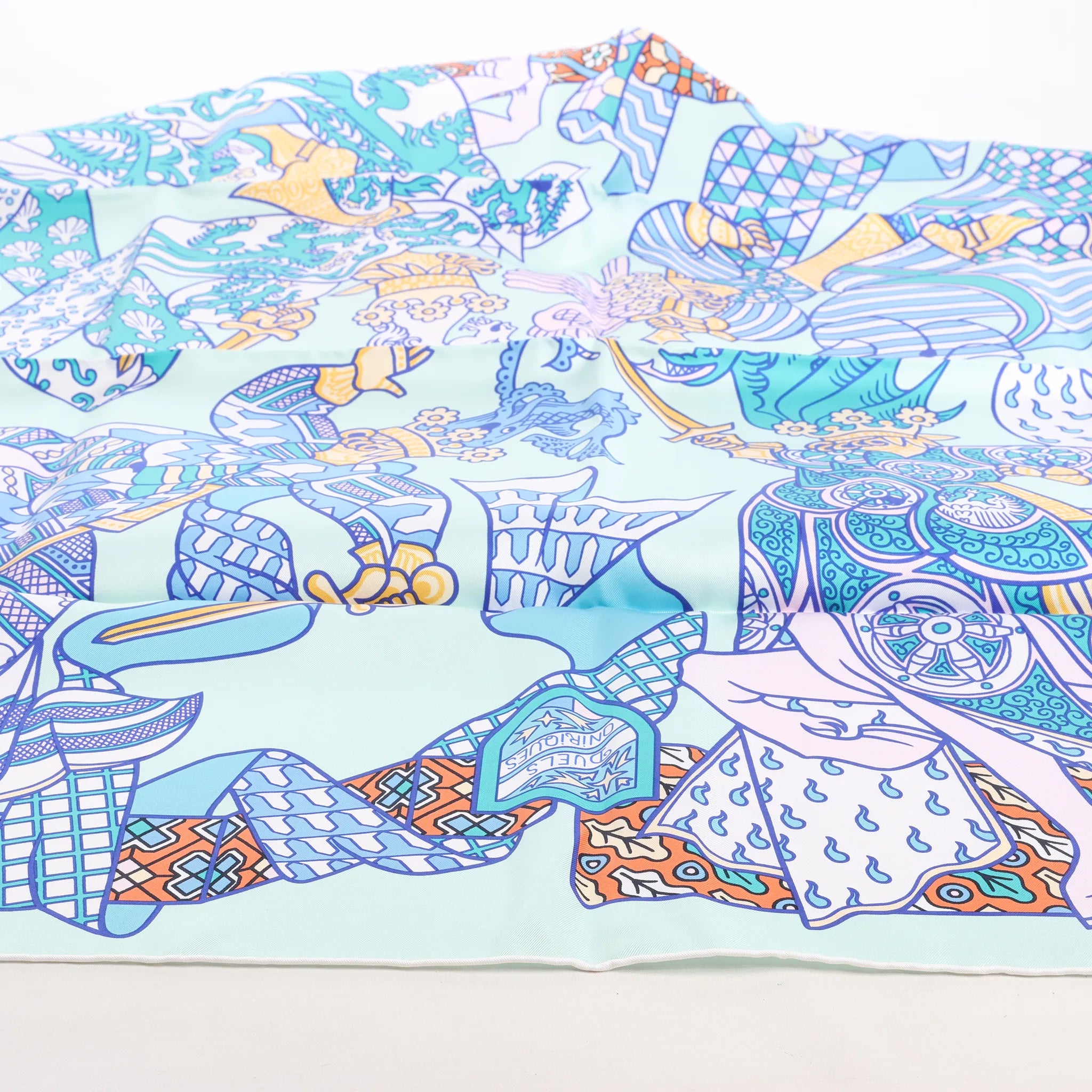 Hermès Carré 90 "DUELS ONIRIQUES" Silk handkerchief in Blue