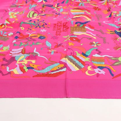 Hermès Carré 90 "Din tini ya Zue An" Silk handkerchief in Pink