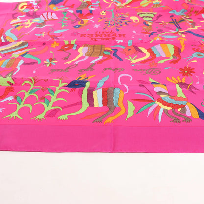 Hermès Carré 90 "Din tini ya Zue An" Silk handkerchief in Pink