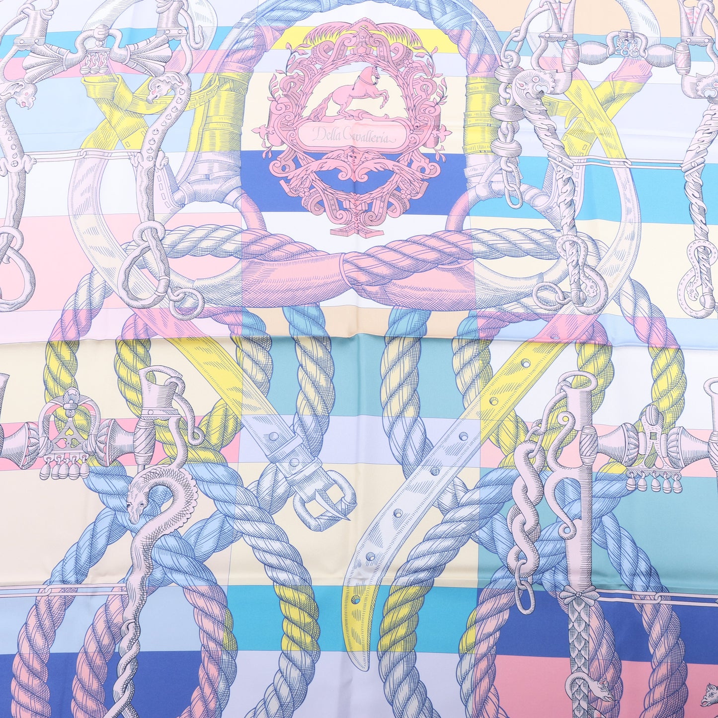 Hermès Carré Double face 90 "DELLA CAVALLERIA" 100% Silk Scarf in Pink