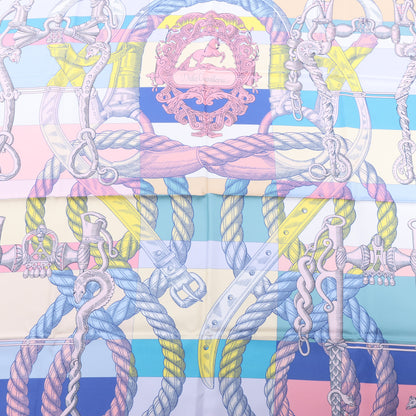 Hermès Carré Double face 90 "DELLA CAVALLERIA" 100% Silk Scarf in Pink