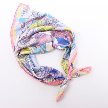 Hermès Carré Double face 90 "DELLA CAVALLERIA" 100% Silk Scarf in Pink