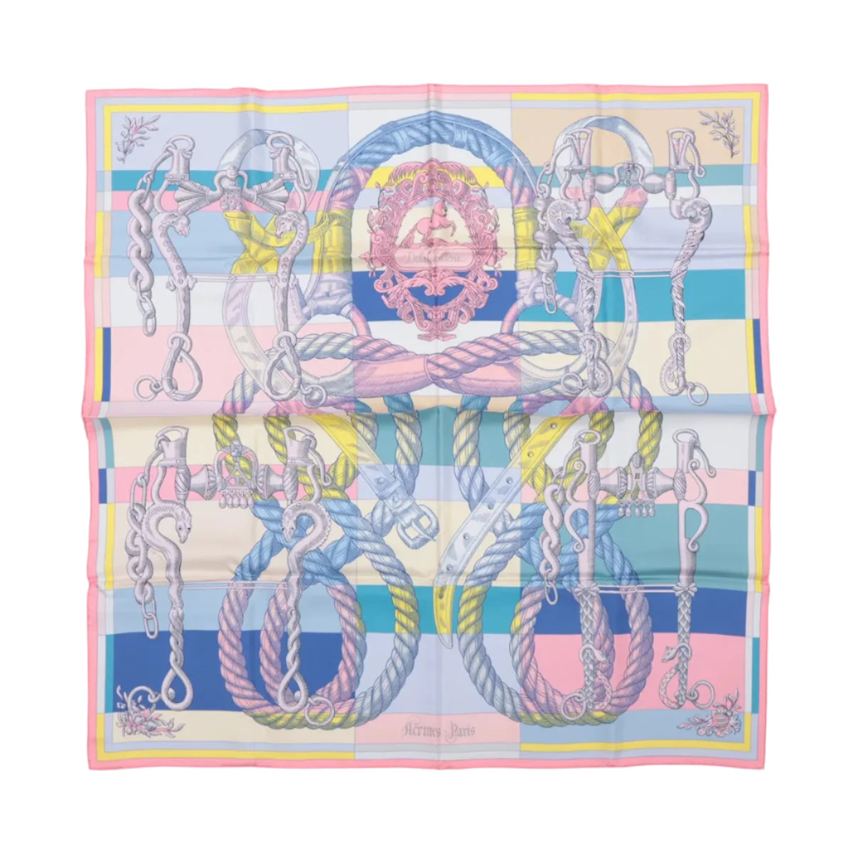 Hermès Carré Double face 90 "DELLA CAVALLERIA" 100% Silk Scarf in Pink