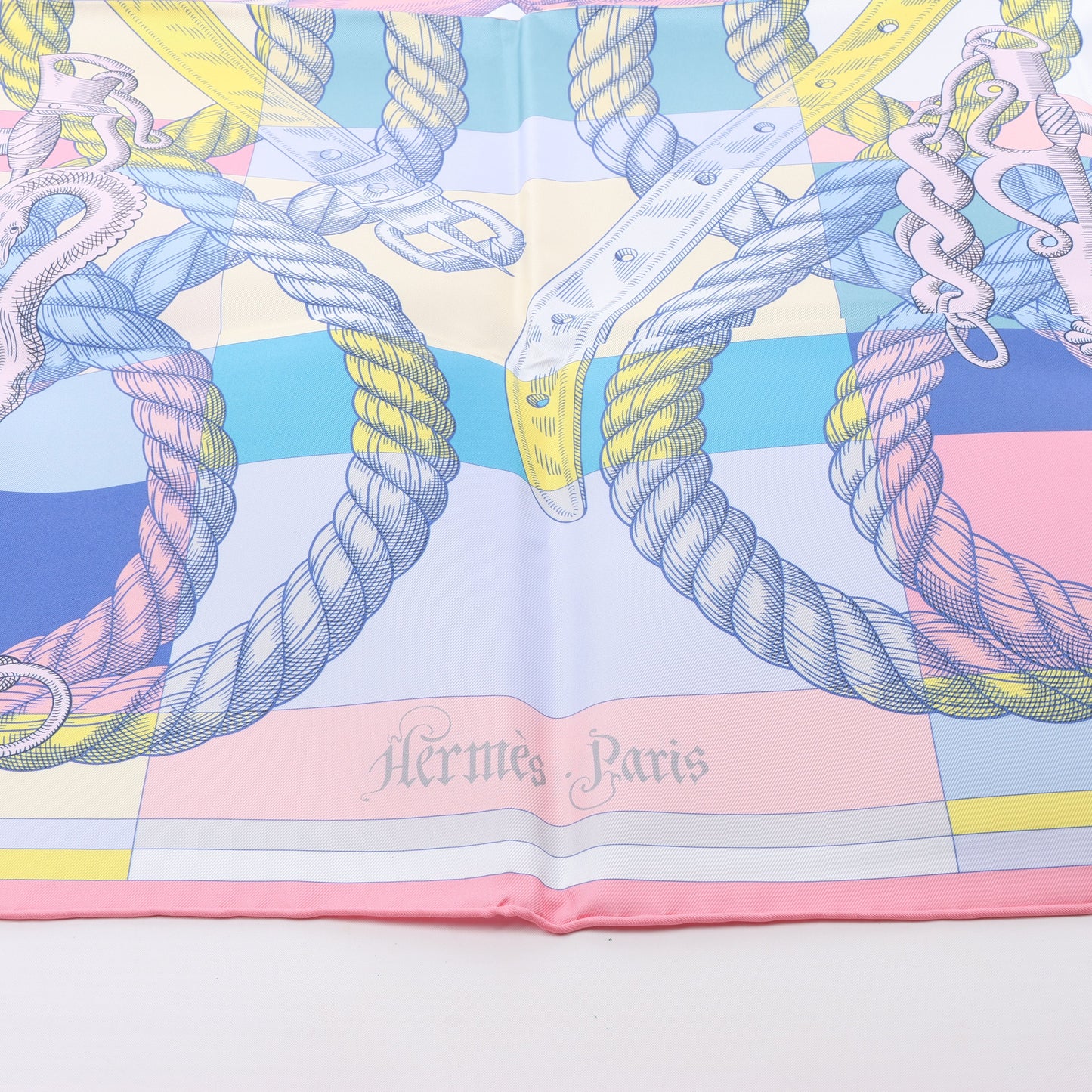 Hermès Carré Double face 90 "DELLA CAVALLERIA" 100% Silk Scarf in Pink