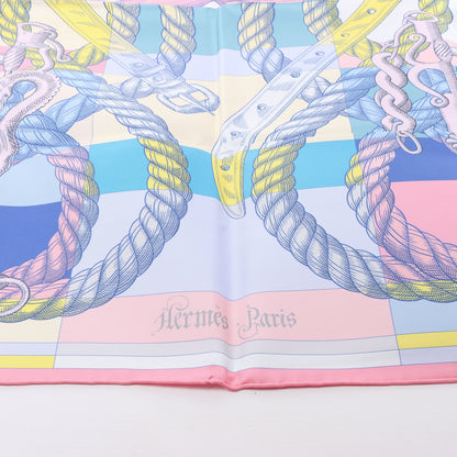 Hermès Carré Double face 90 "DELLA CAVALLERIA" 100% Silk Scarf in Pink