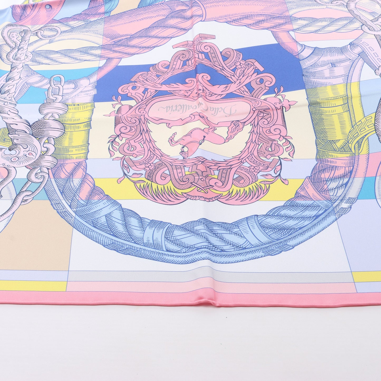 Hermès Carré Double face 90 "DELLA CAVALLERIA" 100% Silk Scarf in Pink