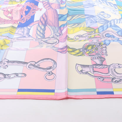 Hermès Carré Double face 90 "DELLA CAVALLERIA" 100% Silk Scarf in Pink