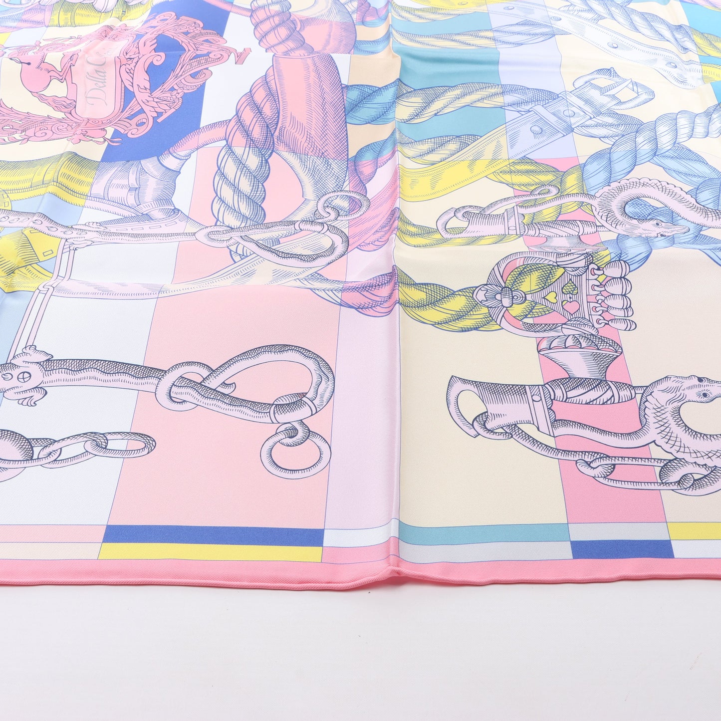 Hermès Carré Double face 90 "DELLA CAVALLERIA" 100% Silk Scarf in Pink