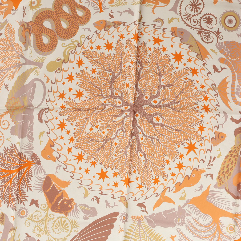 Hermès Carré 90 Double Face "le Charme d'Orphee Lured" Silk handkerchief in Yellow
