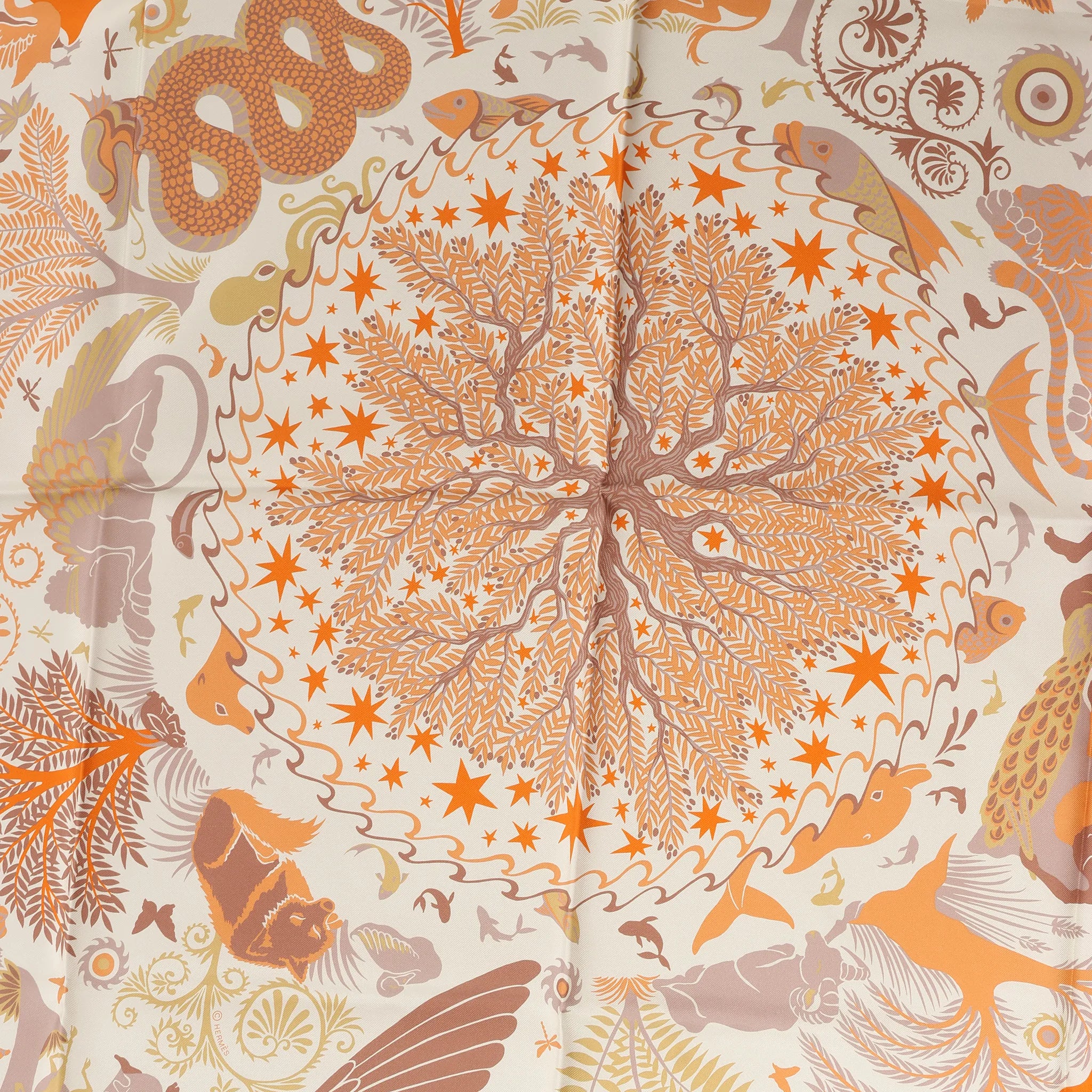 Hermès Carré 90 Double Face "le Charme d'Orphee Lured" Silk handkerchief in Yellow