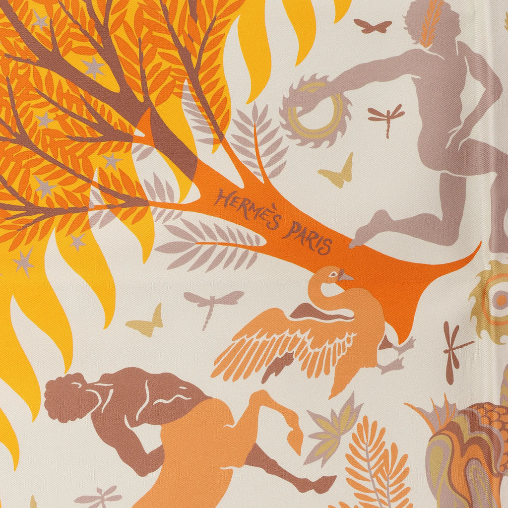 Hermès Carré 90 Double Face "le Charme d'Orphee Lured" Silk handkerchief in Yellow