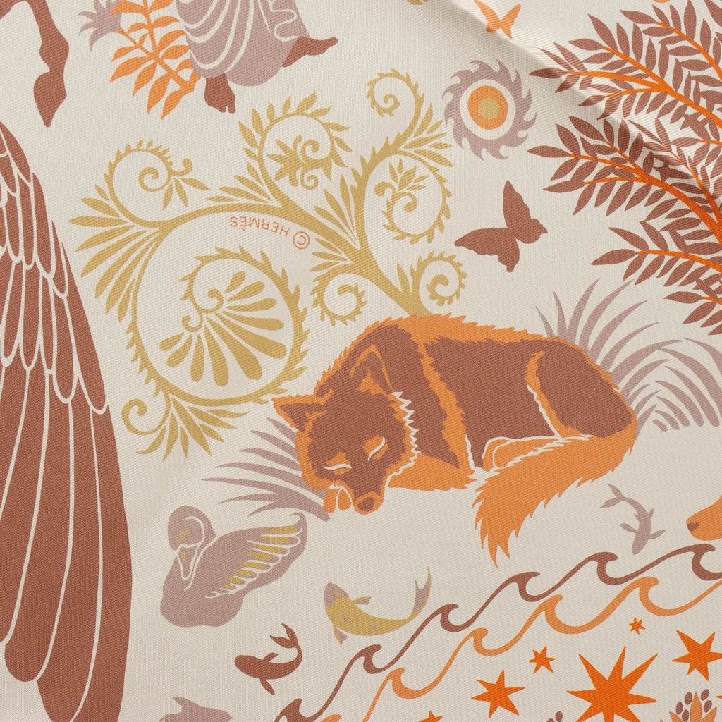Hermès Carré 90 Double Face "le Charme d'Orphee Lured" Silk handkerchief in Yellow