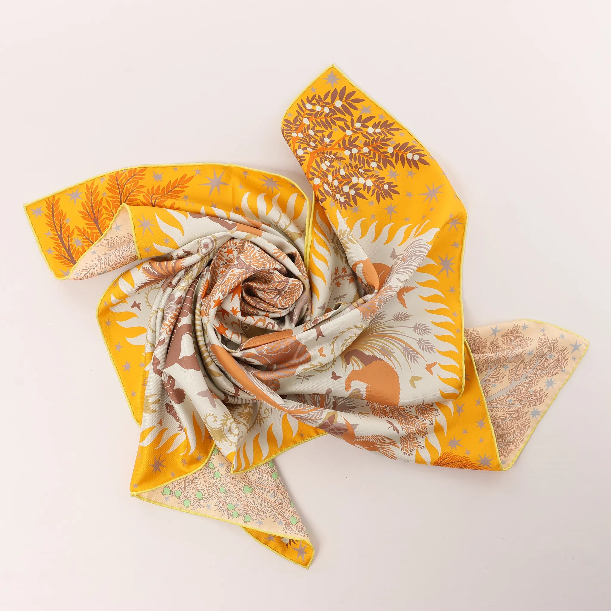 Hermès Carré 90 Double Face "le Charme d'Orphee Lured" Silk handkerchief in Yellow