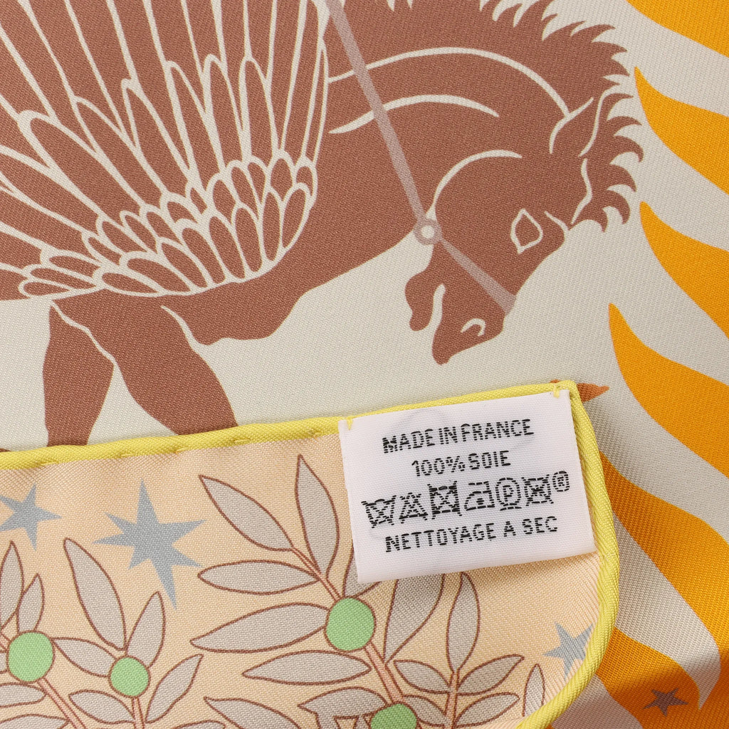 Hermès Carré 90 Double Face "le Charme d'Orphee Lured" Silk handkerchief in Yellow