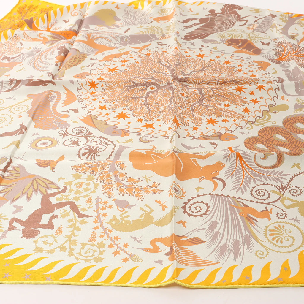 Hermès Carré 90 Double Face "le Charme d'Orphee Lured" Silk handkerchief in Yellow