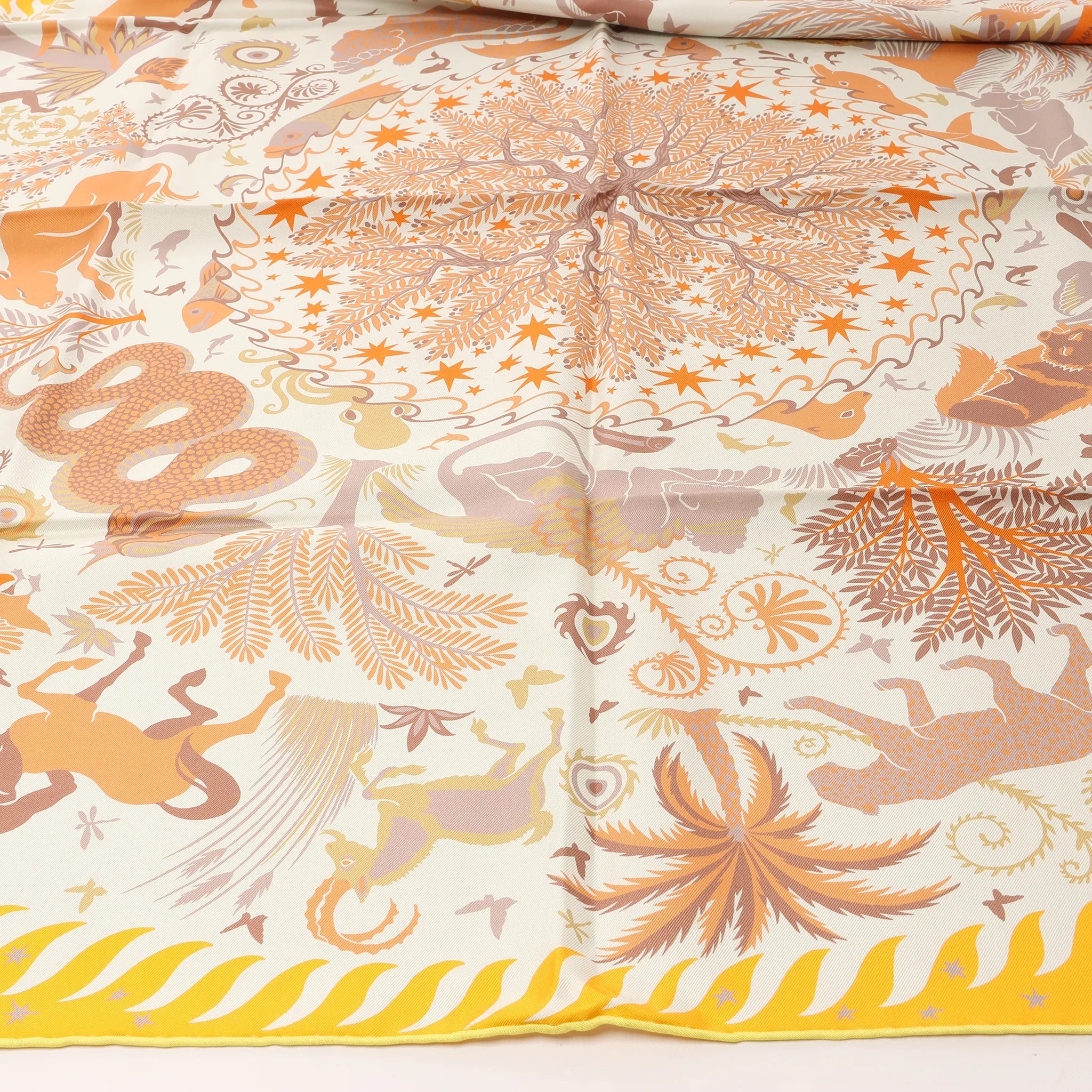 Hermès Carré 90 Double Face "le Charme d'Orphee Lured" Silk handkerchief in Yellow