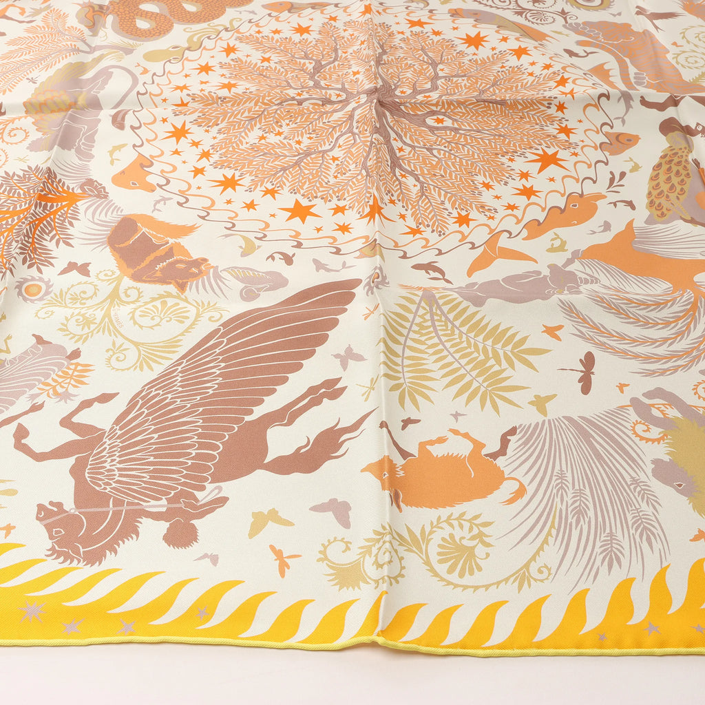 Hermès Carré 90 Double Face "le Charme d'Orphee Lured" Silk handkerchief in Yellow