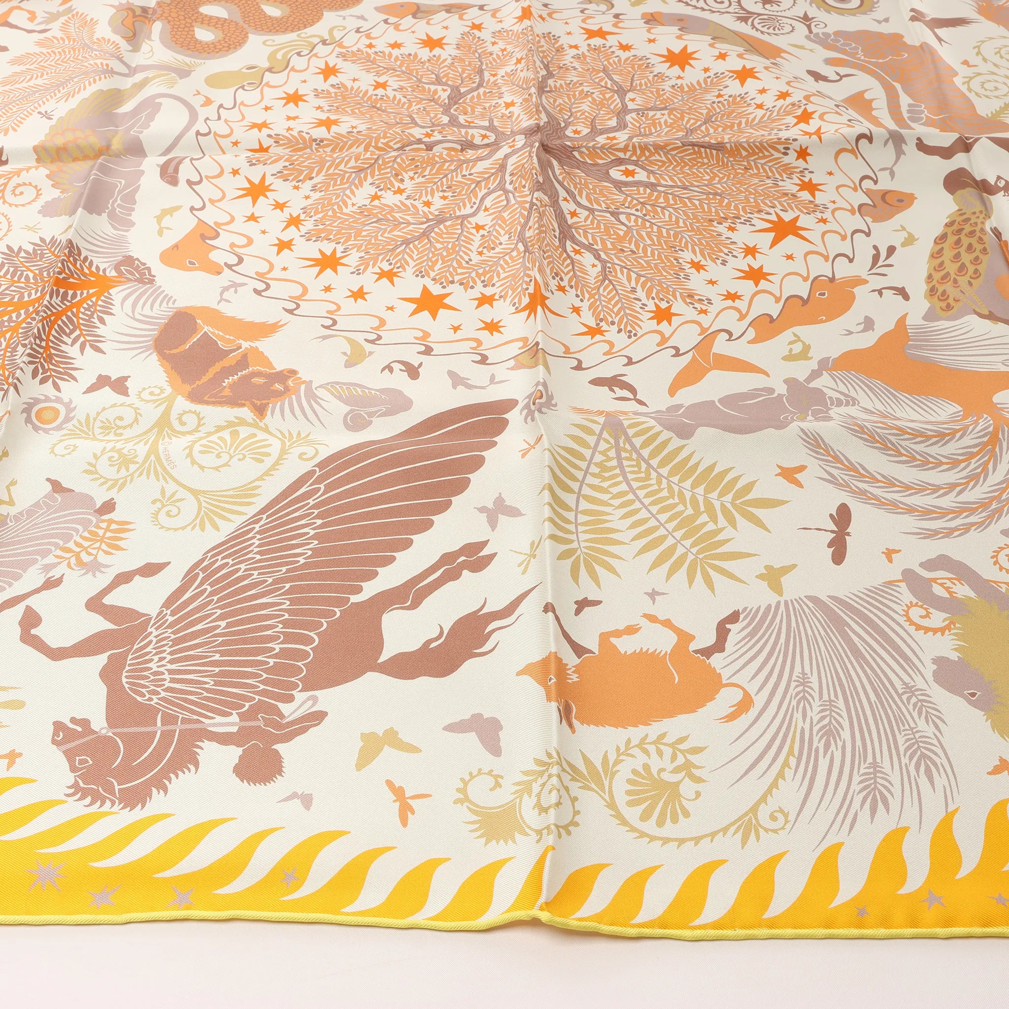 Hermès Carré 90 Double Face "le Charme d'Orphee Lured" Silk handkerchief in Yellow