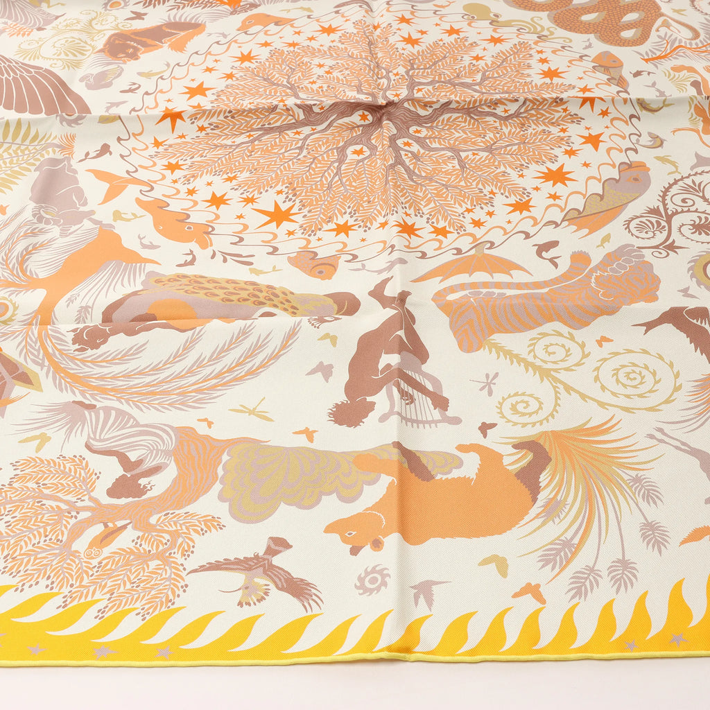 Hermès Carré 90 Double Face "le Charme d'Orphee Lured" Silk handkerchief in Yellow