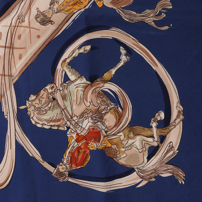 Hermès Carré 90 „ECOLE PORTUGAISE D'ART EQUESTRE“ Seidentaschentuch in Marineblau