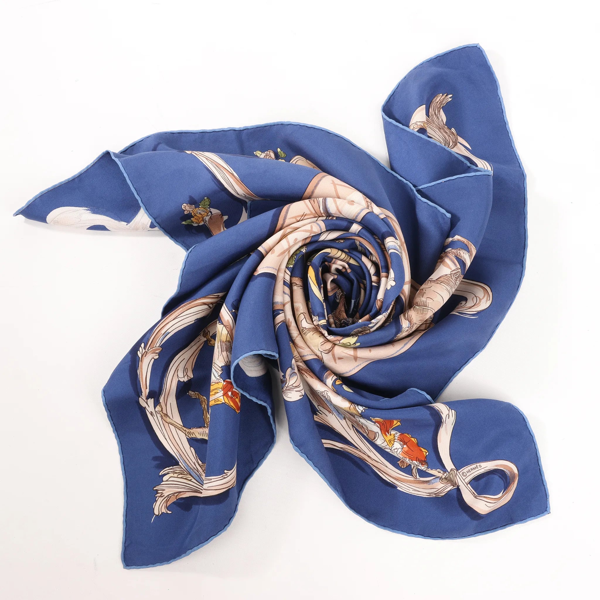 Hermès Carré 90 "ECOLE PORTUGAISE D'ART EQUESTRE" Silk handkerchief in Navy Blue