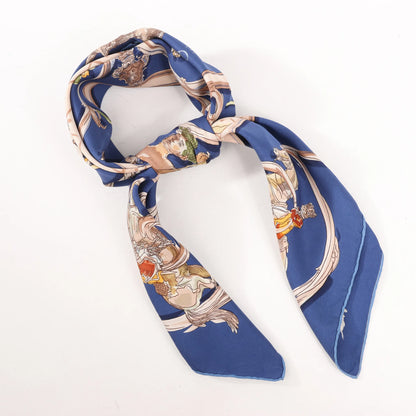 Hermès Carré 90 „ECOLE PORTUGAISE D'ART EQUESTRE“ Seidentaschentuch in Marineblau