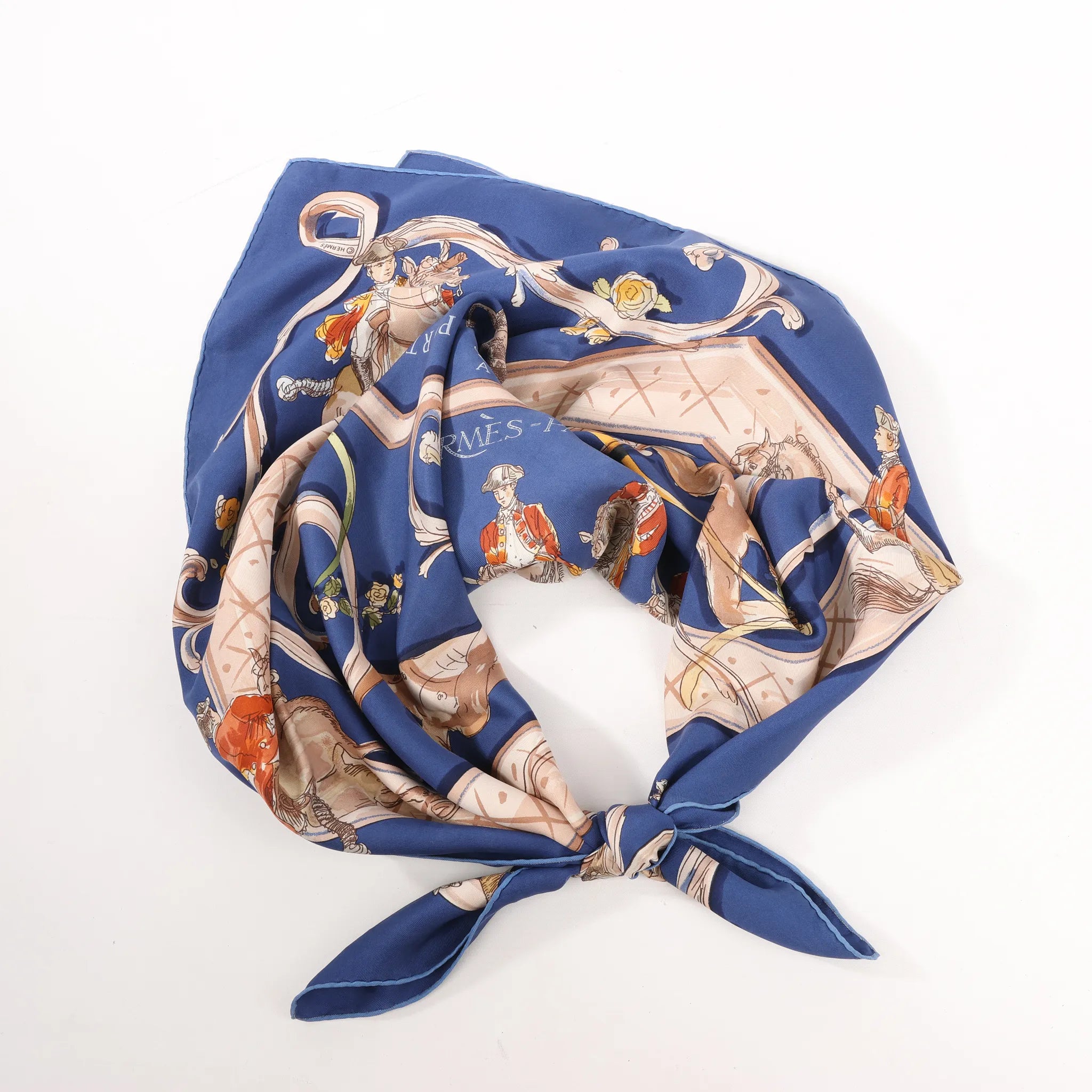 Hermès Carré 90 "ECOLE PORTUGAISE D'ART EQUESTRE" Silk handkerchief in Navy Blue