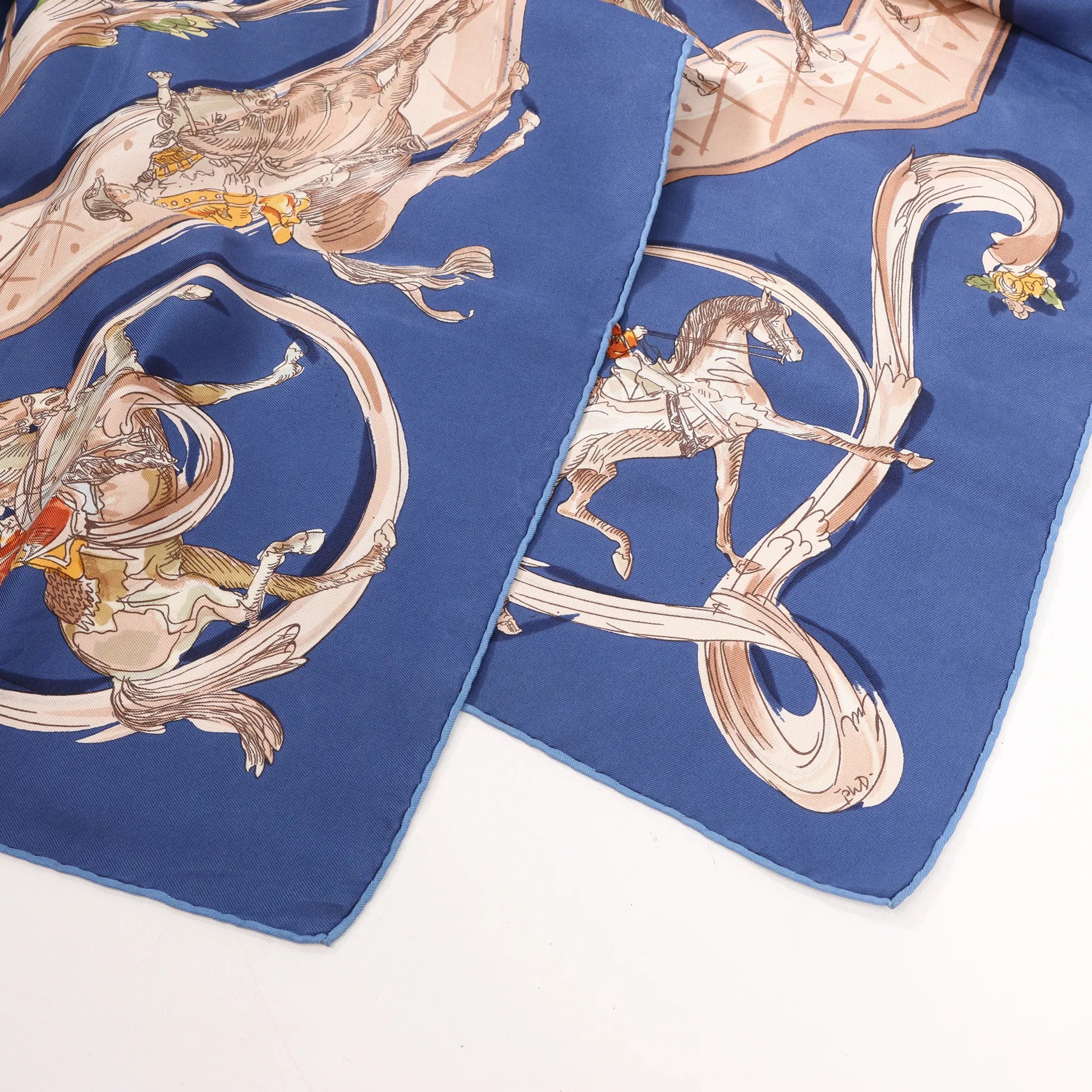 Hermès Carré 90 "ECOLE PORTUGAISE D'ART EQUESTRE" Silk handkerchief in Navy Blue