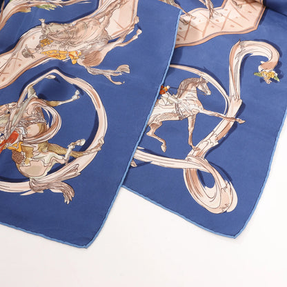 Hermès Carré 90 „ECOLE PORTUGAISE D'ART EQUESTRE“ Seidentaschentuch in Marineblau